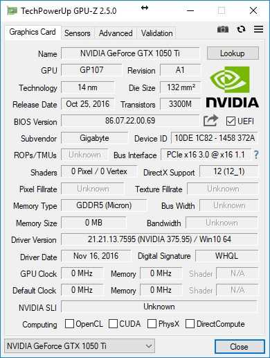 Все, что нужно знать о видеокарте GeForce GTX 1050 в программе GPU-Z